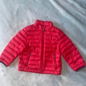 Polo puffer in red with blue lining size 3T